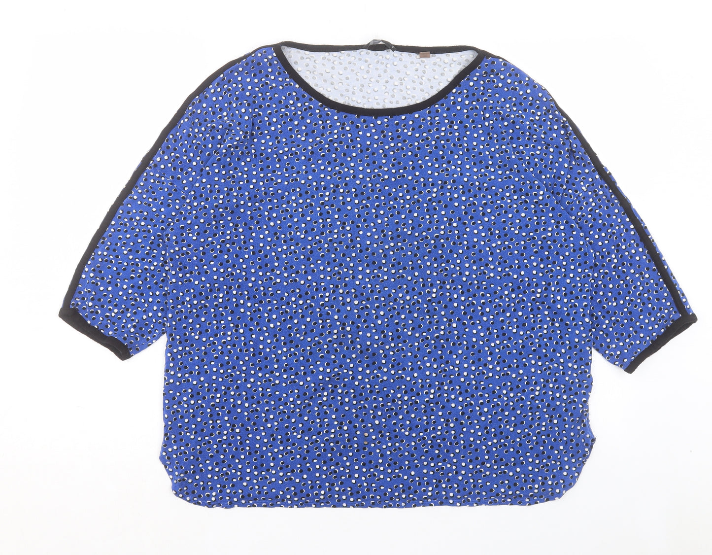T Tahari Womens Blue Geometric Viscose Basic T-Shirt Size XL Crew Neck