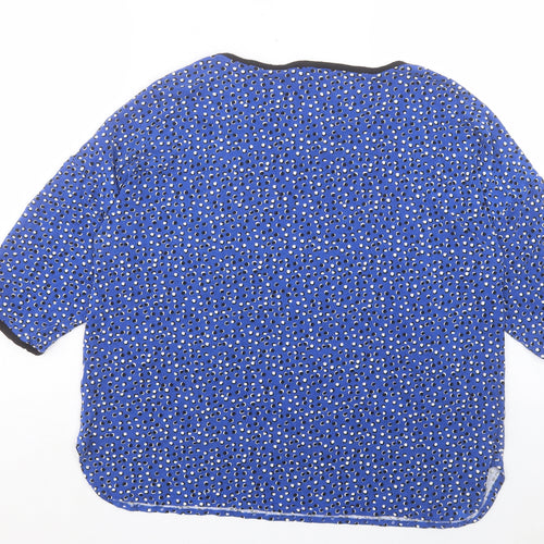 T Tahari Womens Blue Geometric Viscose Basic T-Shirt Size XL Crew Neck