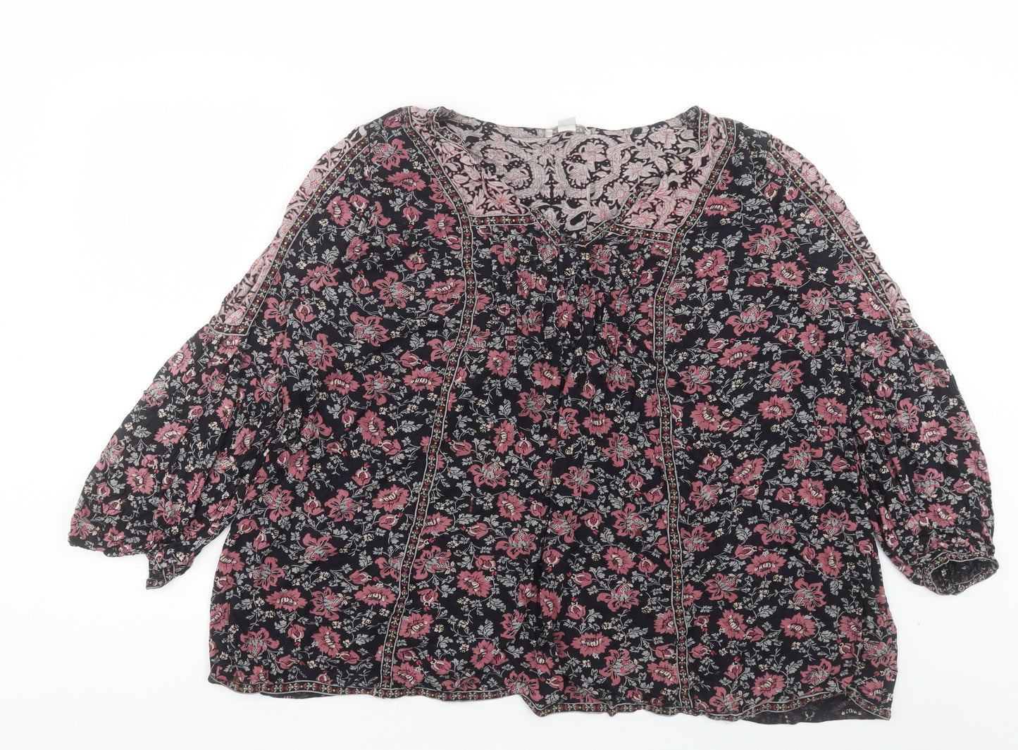 Monsoon Womens Pink Floral Viscose Basic Blouse Size 20 V-Neck