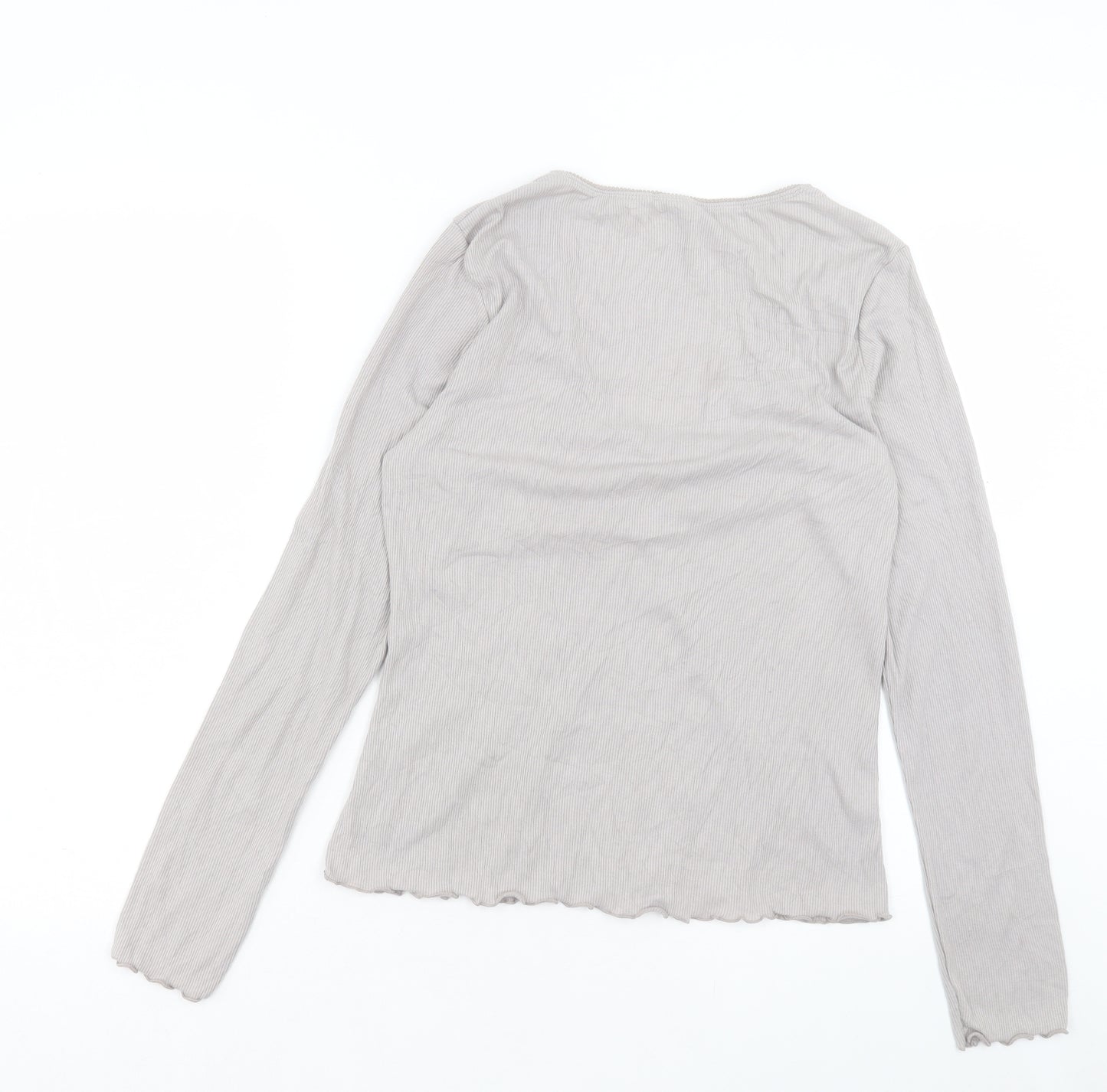 H&M Womens Grey Cotton Basic T-Shirt Size L V-Neck - Lettuce Edging