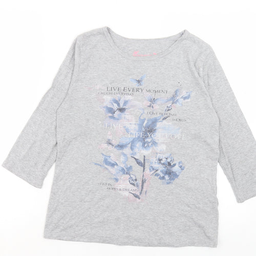 Authentics Womens Grey Polyester Basic T-Shirt Size 14 Crew Neck