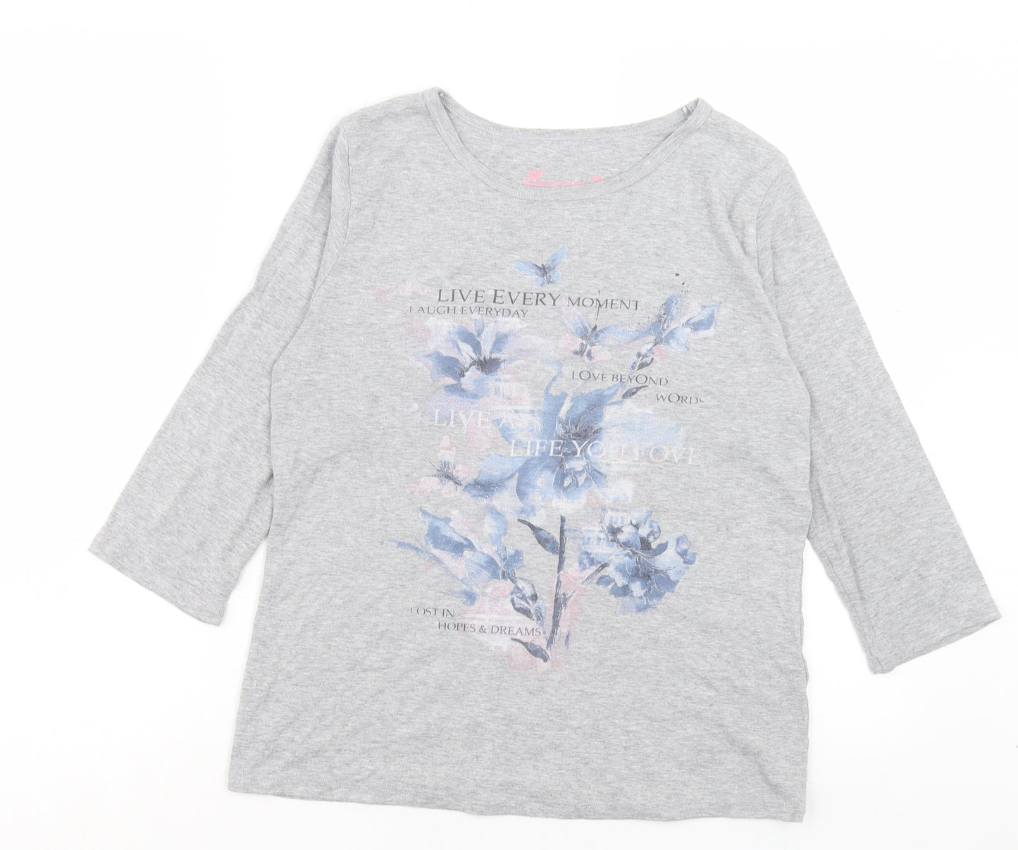 Authentics Womens Grey Polyester Basic T-Shirt Size 14 Crew Neck