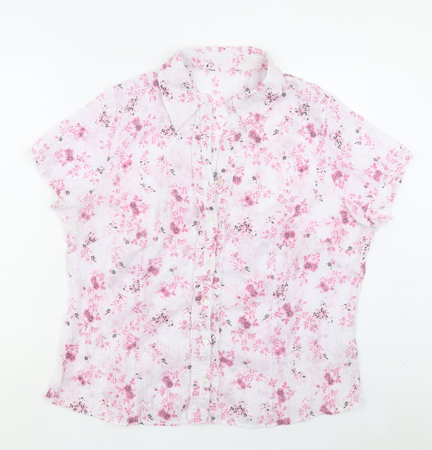 Preworn Womens Pink Floral Polyester Basic Button-Up Size 22 Collared