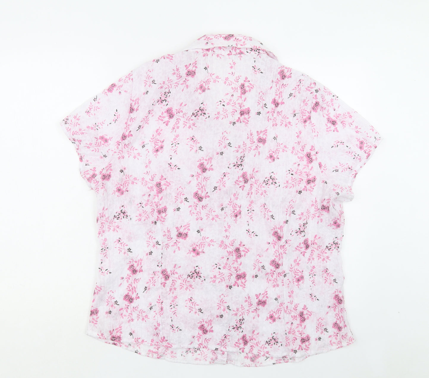 Preworn Womens Pink Floral Polyester Basic Button-Up Size 22 Collared