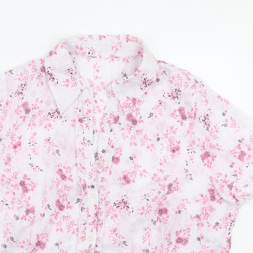 Preworn Womens Pink Floral Polyester Basic Button-Up Size 22 Collared