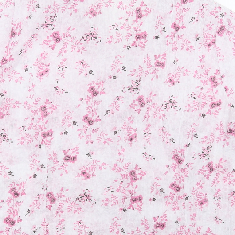 Preworn Womens Pink Floral Polyester Basic Button-Up Size 22 Collared