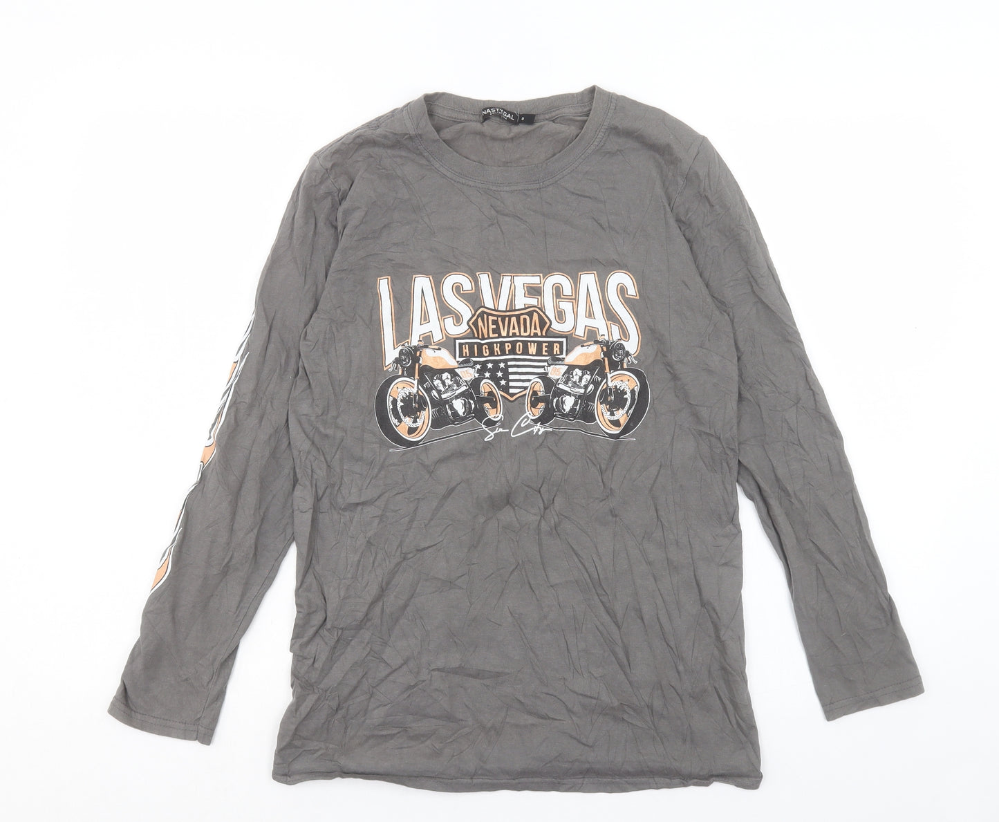 Nasty Gal Womens Grey Polyester Basic T-Shirt Size 8 Crew Neck - Las Vegas