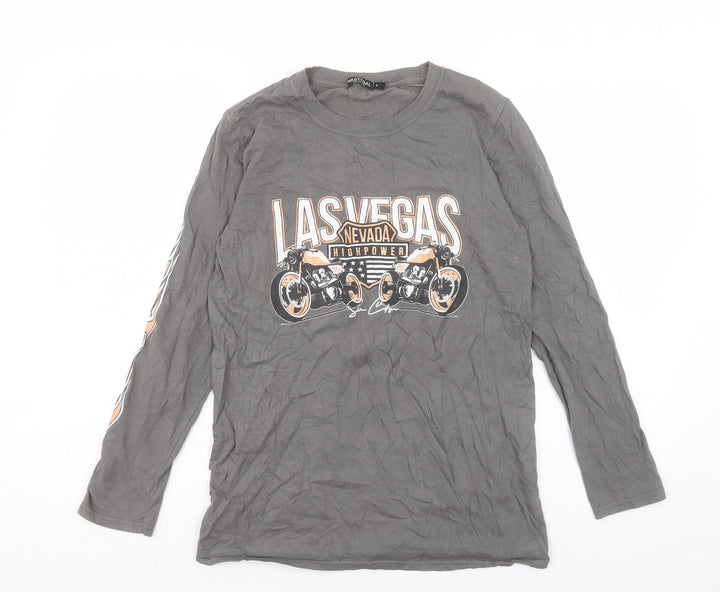 Nasty Gal Womens Grey Polyester Basic T-Shirt Size 8 Crew Neck - Las Vegas
