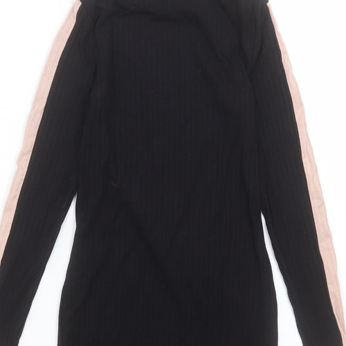 New Look Girls Black Striped Polyester A-Line Size 9 Years Crew Neck Pullover