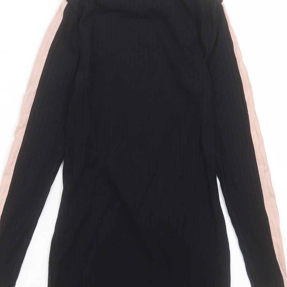 New Look Girls Black Striped Polyester A-Line Size 9 Years Crew Neck Pullover