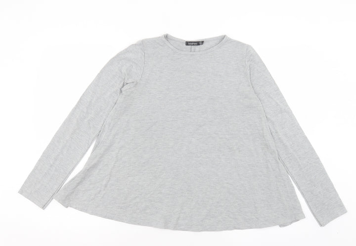 Boohoo Womens Grey Polyester Basic T-Shirt Size 10 Crew Neck