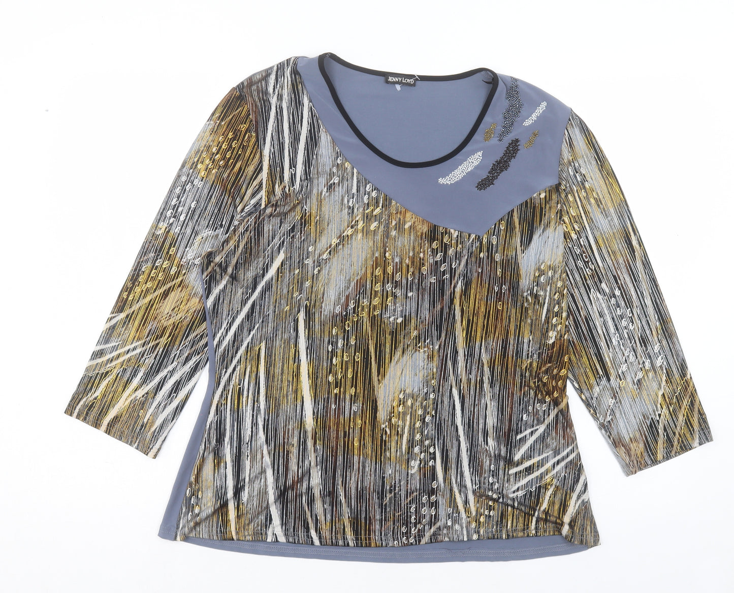 Jenny Lloyd Womens Multicoloured Geometric Polyester Basic T-Shirt Size 18 Scoop Neck