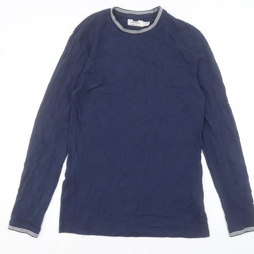 Topman Mens Blue Striped Cotton T-Shirt Size S Crew Neck