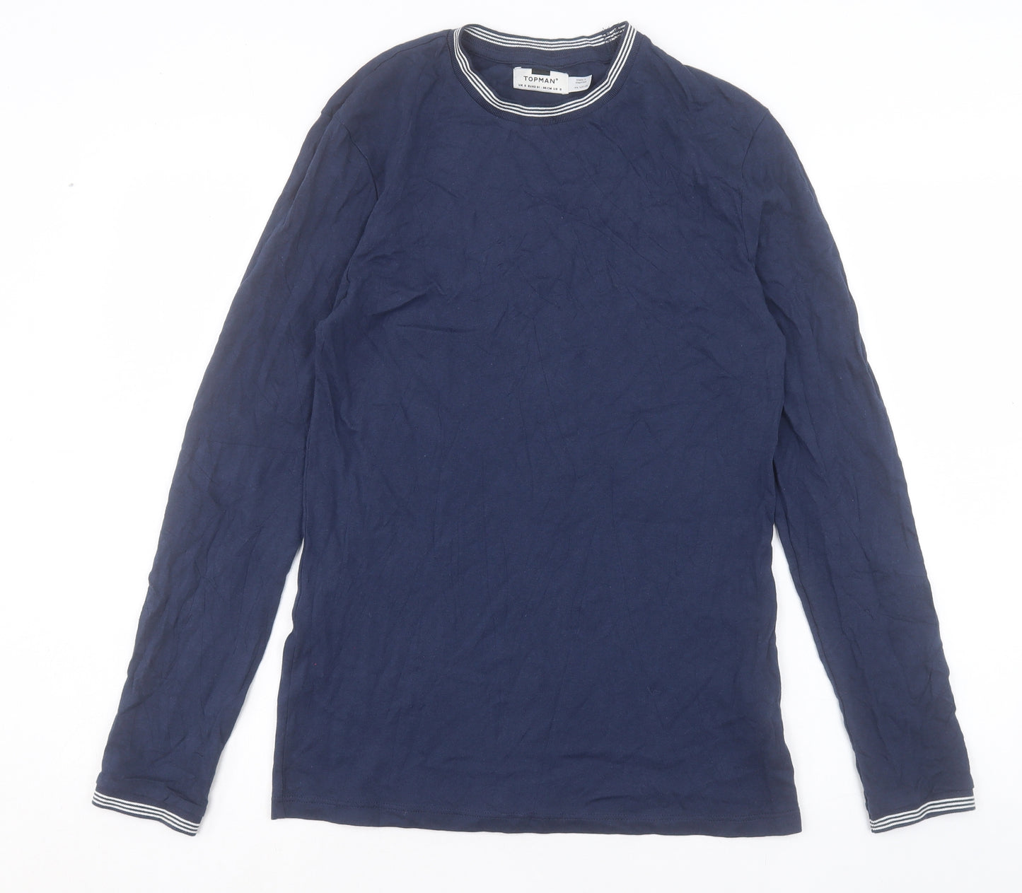 Topman Mens Blue Striped Cotton T-Shirt Size S Crew Neck