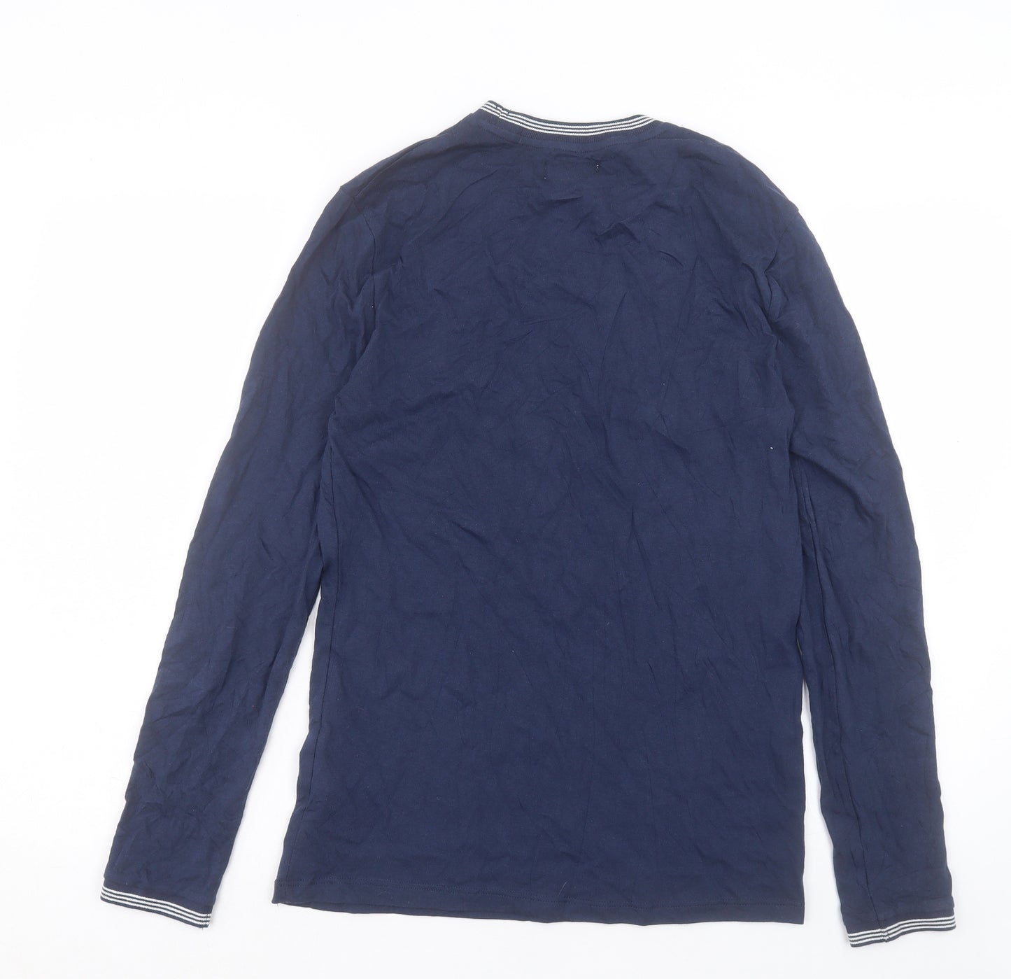 Topman Mens Blue Striped Cotton T-Shirt Size S Crew Neck
