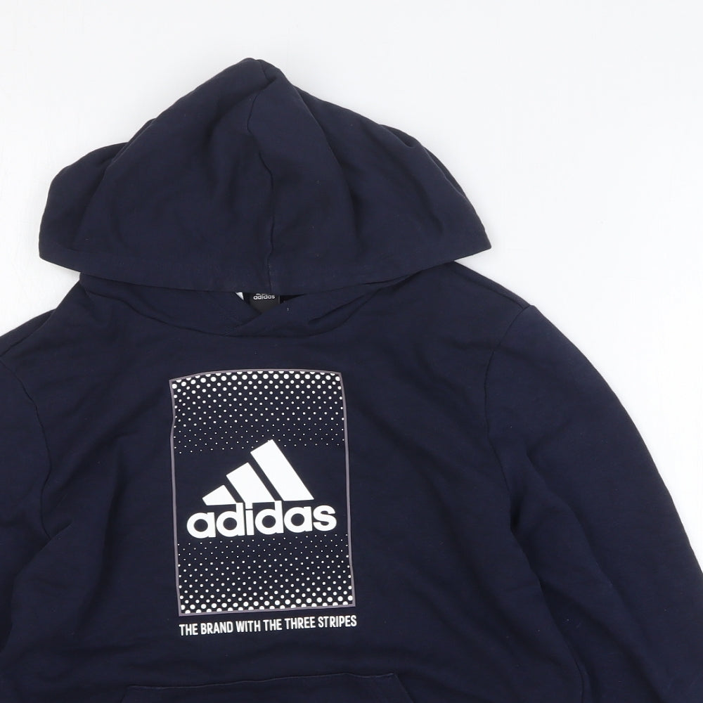 adidas Boys Blue Cotton Pullover Hoodie Size 13-14 Years