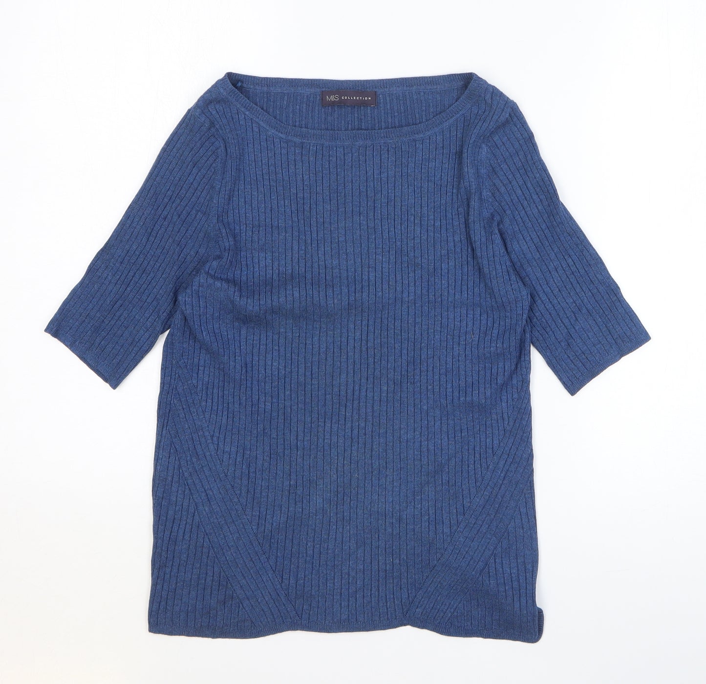 Marks and Spencer Womens Blue Viscose Basic T-Shirt Size 14 Round Neck