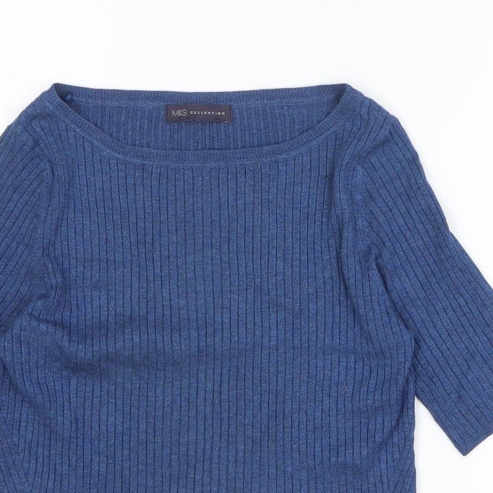 Marks and Spencer Womens Blue Viscose Basic T-Shirt Size 14 Round Neck
