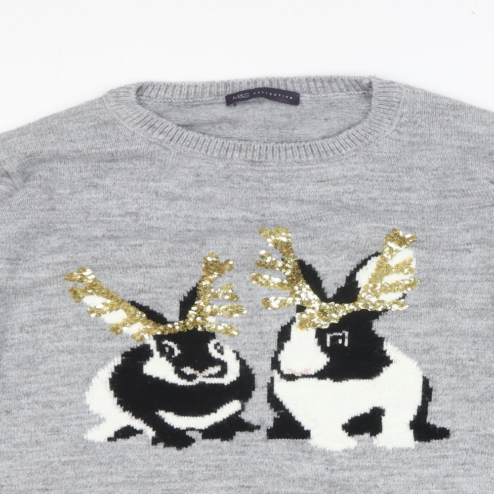 Marks and Spencer Womens Grey Round Neck Acrylic Pullover Jumper Size XL - Rabbits