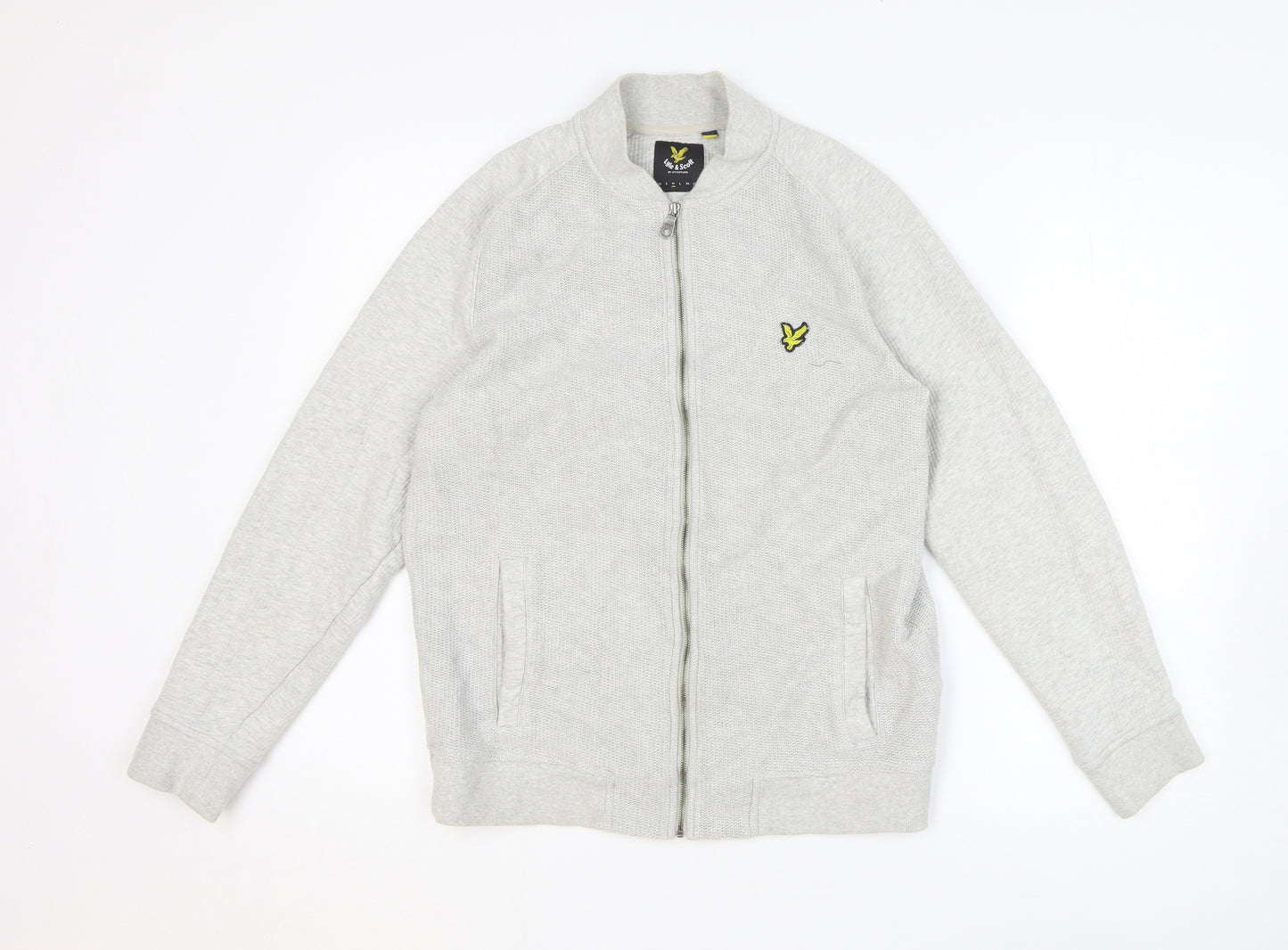 Lyle & Scott Mens Grey V-Neck Cotton Full Zip Jumper Size M