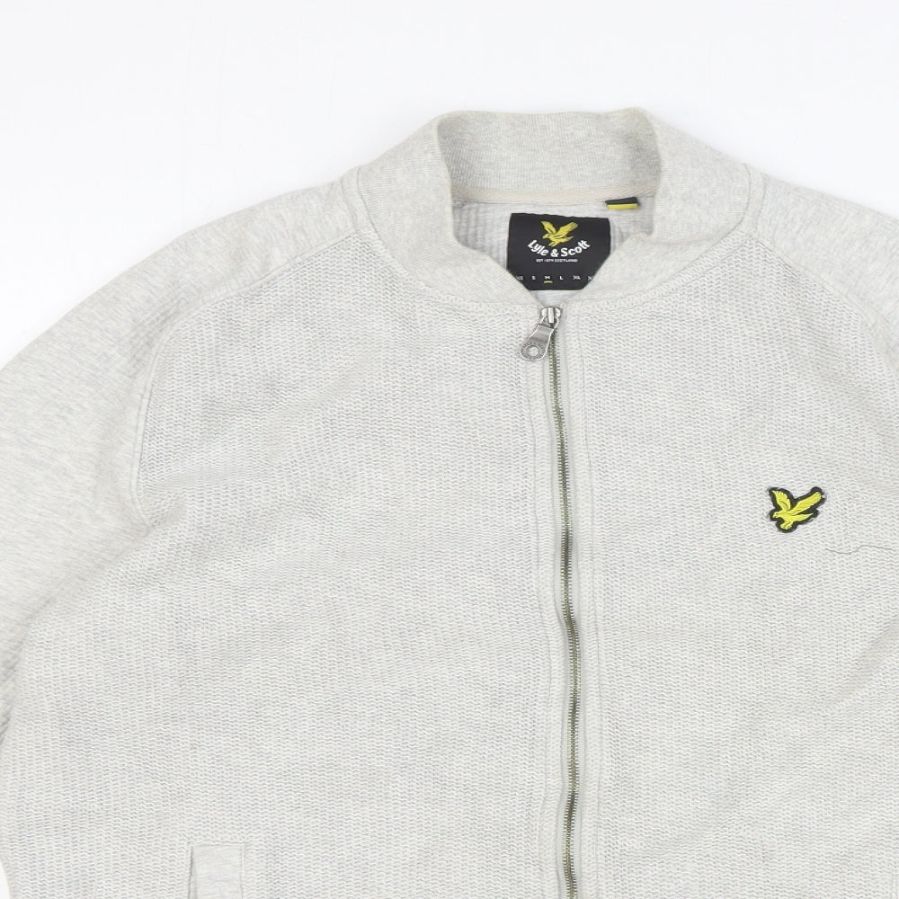 Lyle & Scott Mens Grey V-Neck Cotton Full Zip Jumper Size M