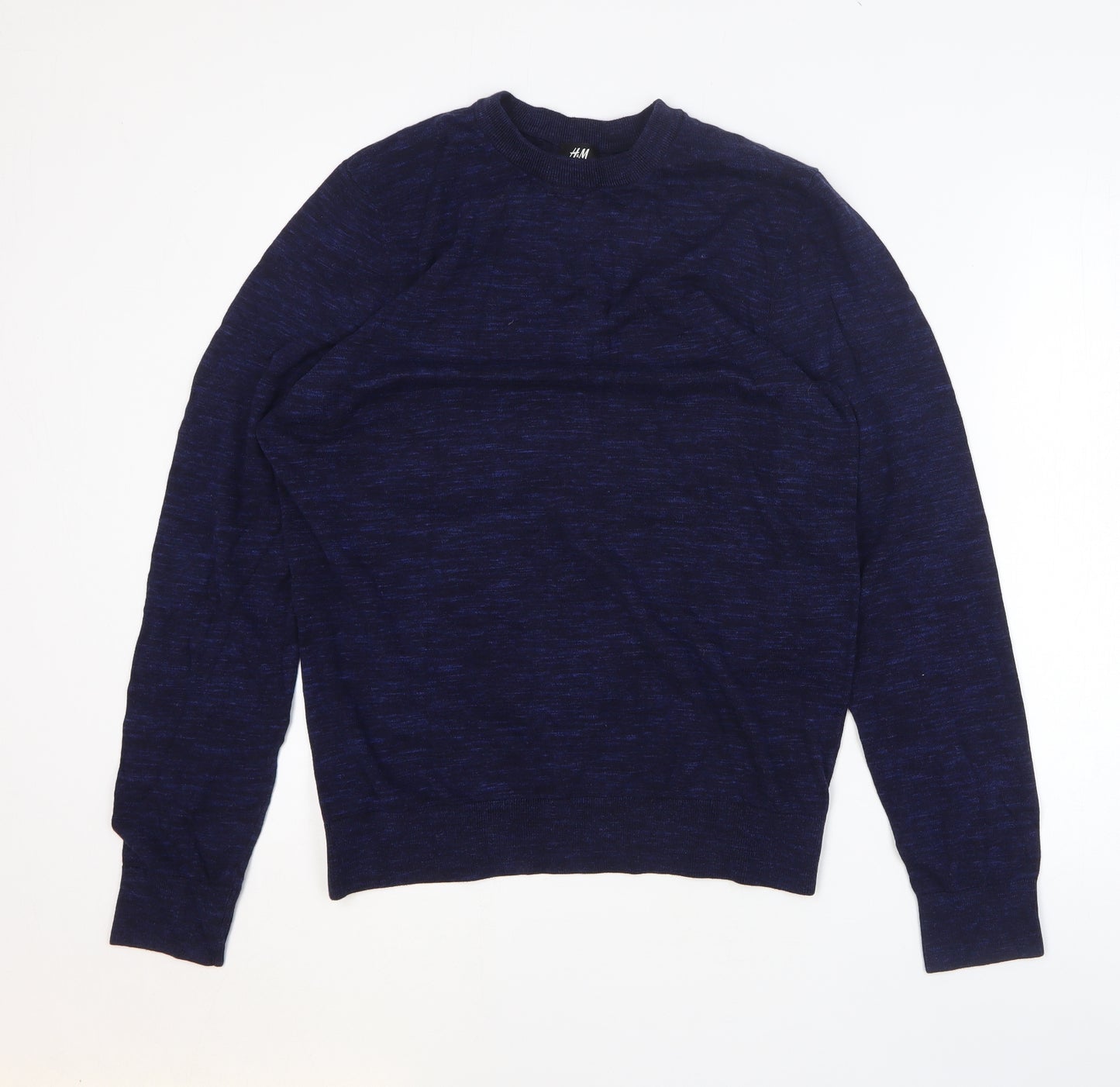 H&M Mens Blue Round Neck Cotton Pullover Jumper Size M