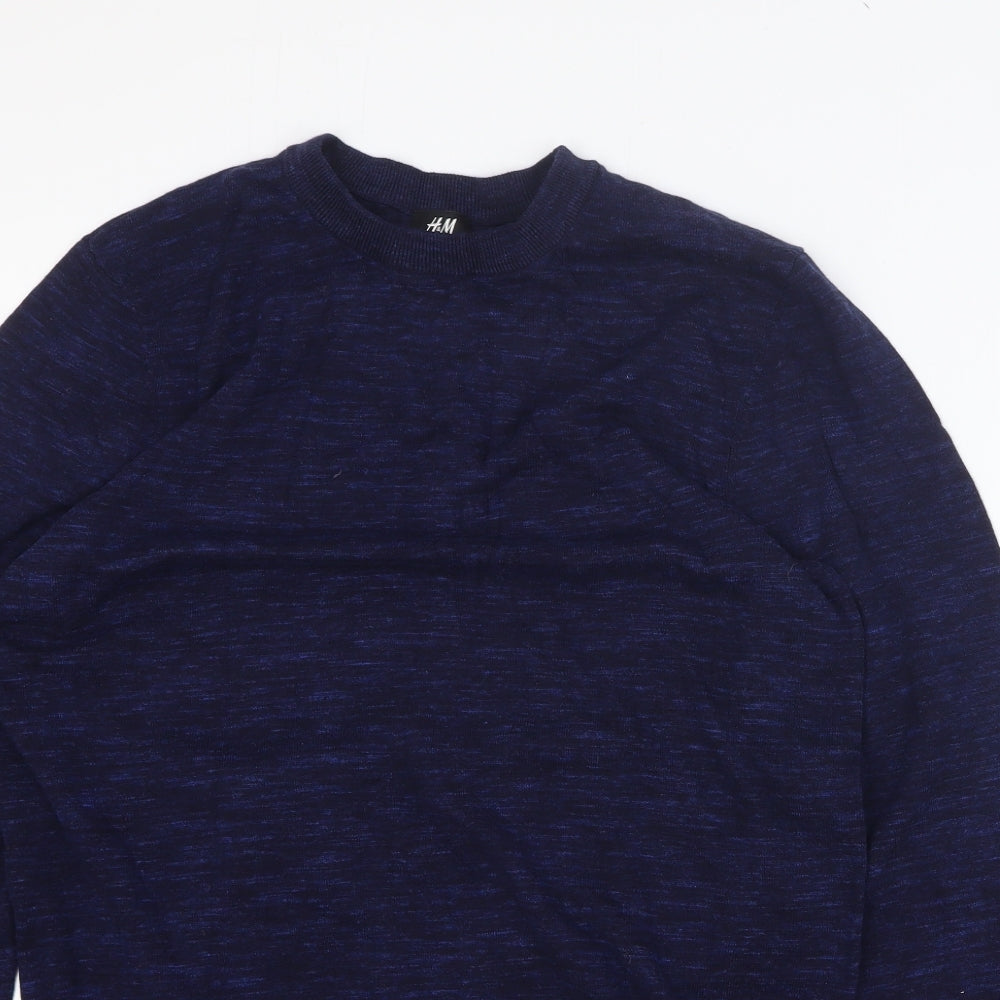 H&M Mens Blue Round Neck Cotton Pullover Jumper Size M