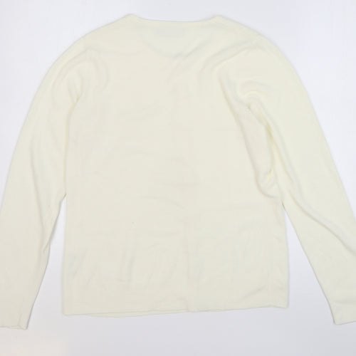 BHS Womens White Round Neck Acrylic Cardigan Jumper Size 14
