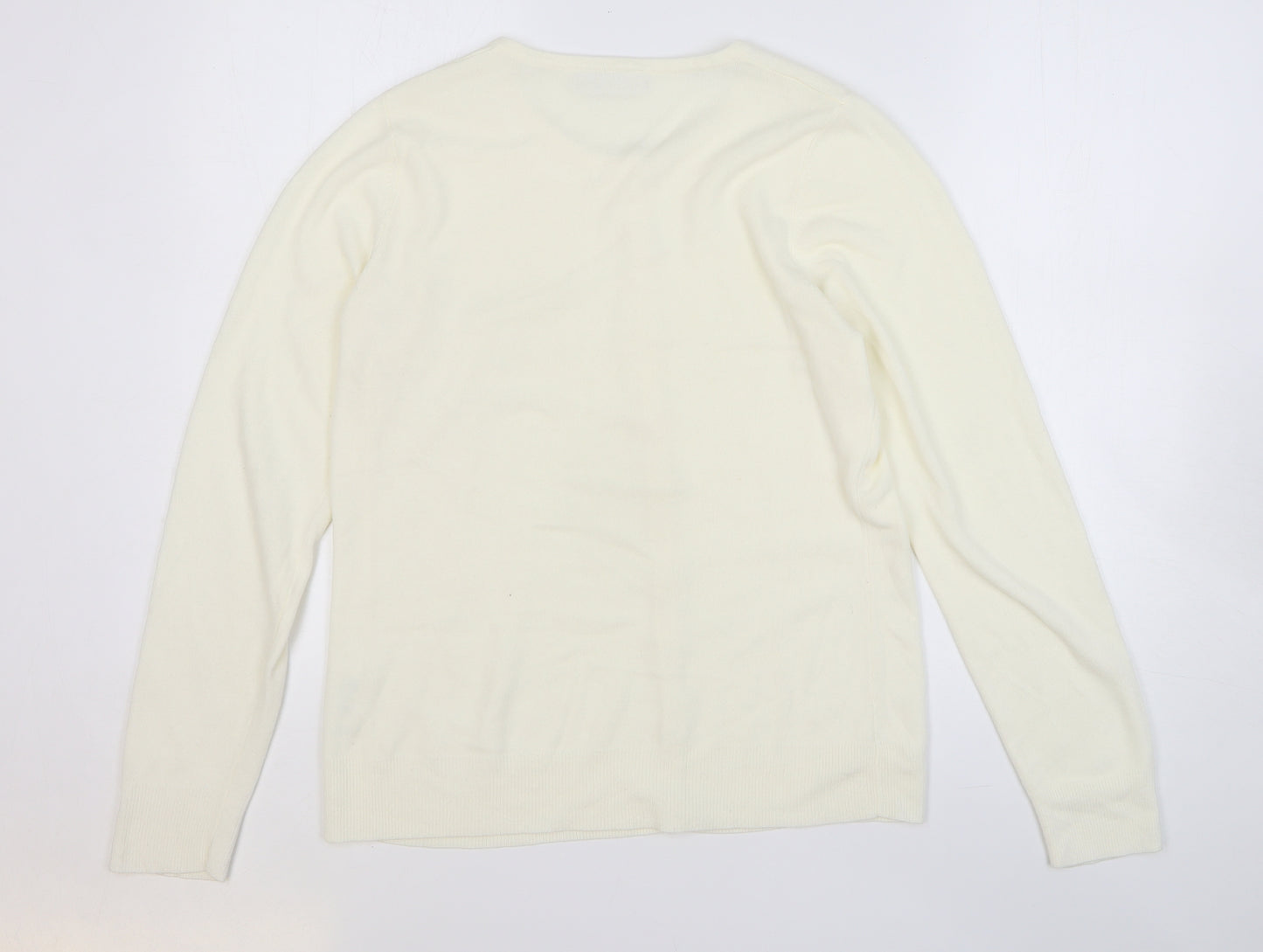 BHS Womens White Round Neck Acrylic Cardigan Jumper Size 14