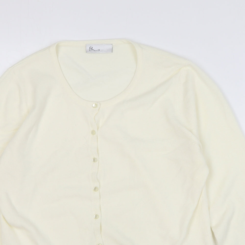 BHS Womens White Round Neck Acrylic Cardigan Jumper Size 14