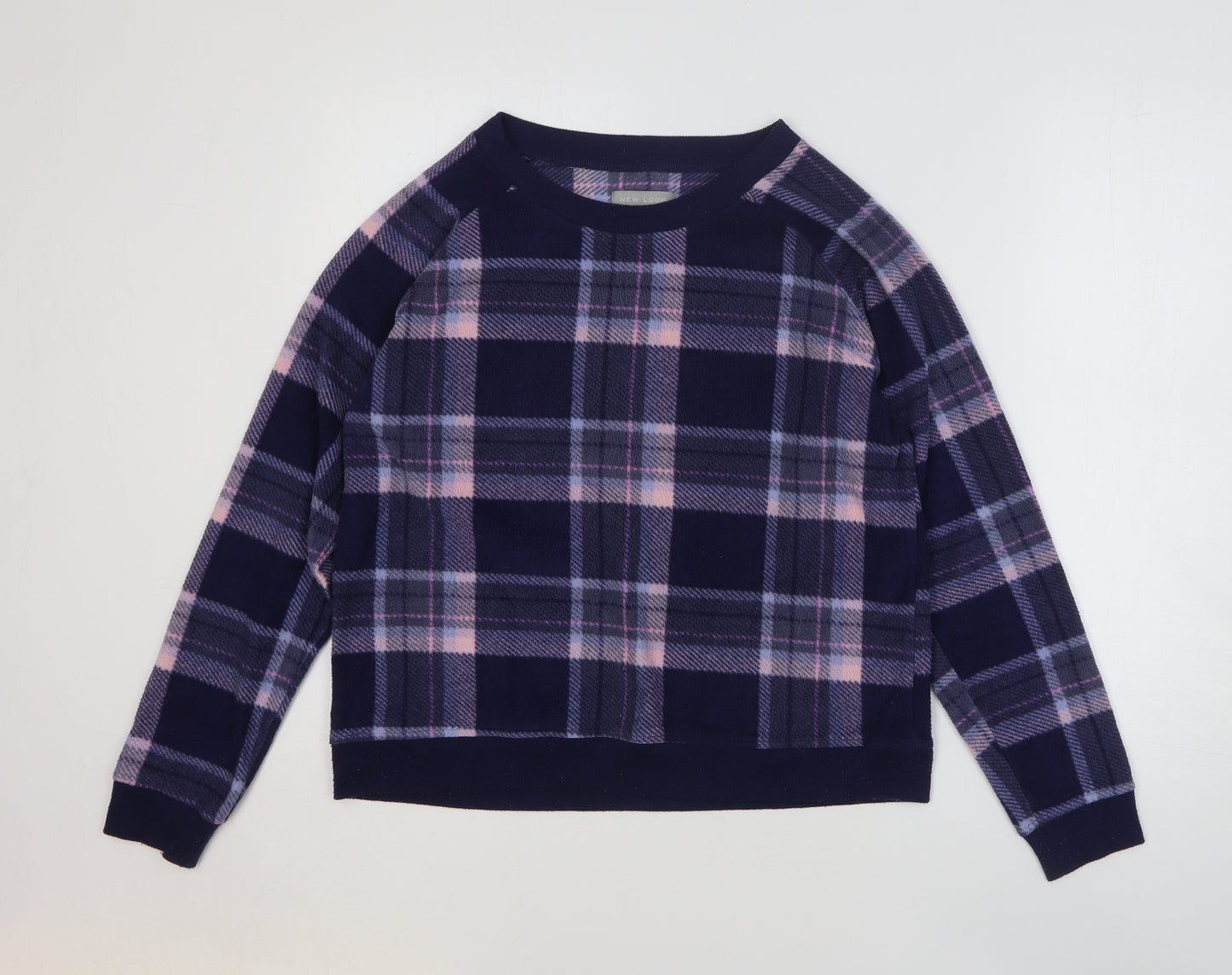 New Look Womens Blue Plaid 100% Polyester Pullover Sweatshirt Size M