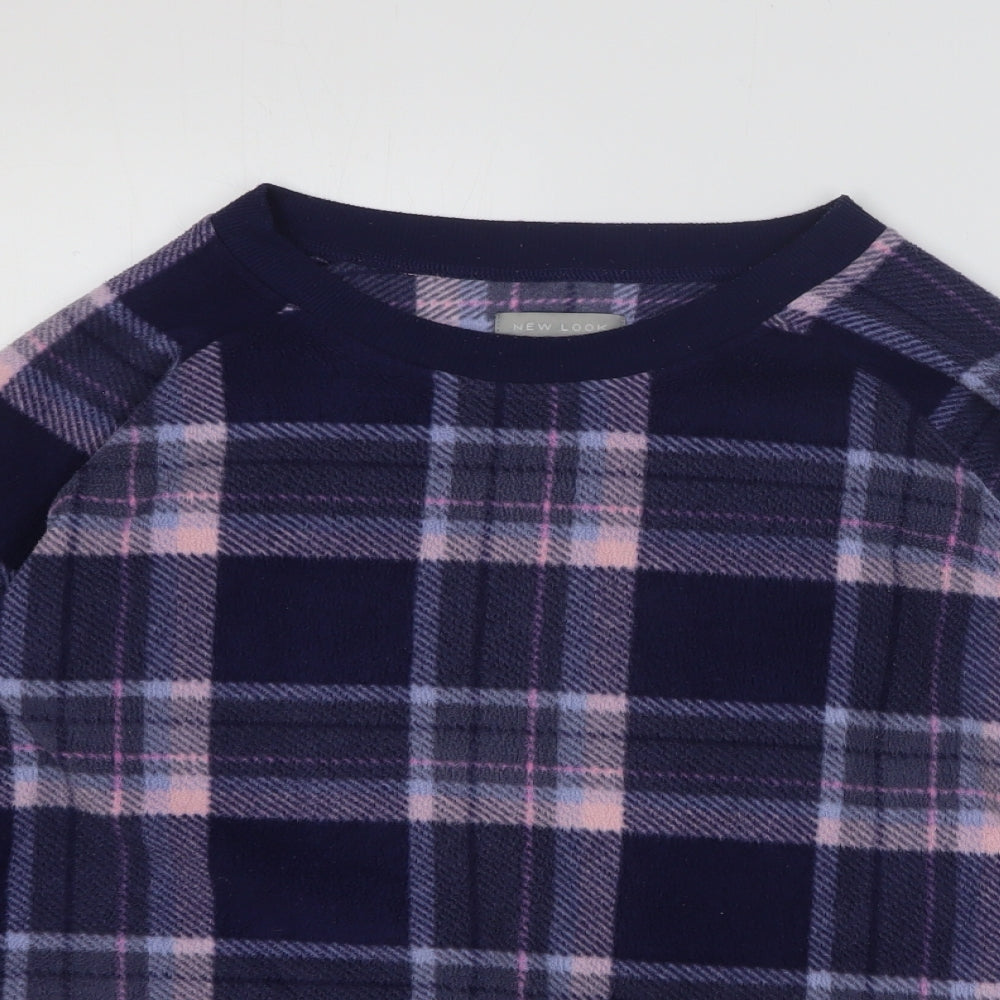 New Look Womens Blue Plaid 100% Polyester Pullover Sweatshirt Size M