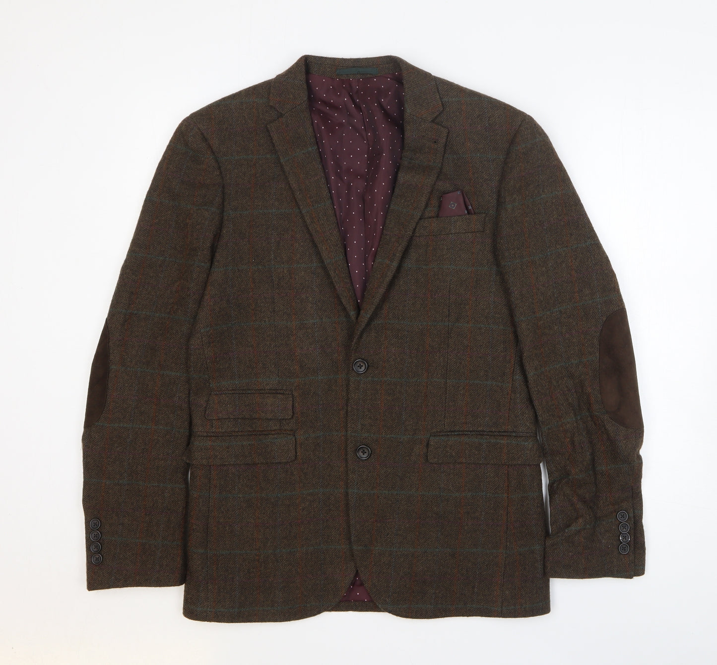 NEXT Mens Brown Plaid Wool Jacket Suit Jacket Size 38