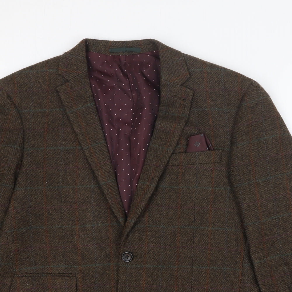 NEXT Mens Brown Plaid Wool Jacket Suit Jacket Size 38