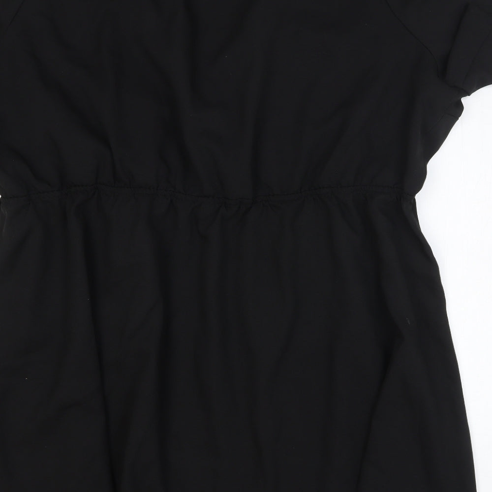 New Look Womens Black Floral Polyester Wrap Dress Size 32 V-Neck Drawstring