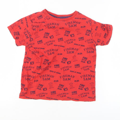 Fireman Sam Boys Red 100% Cotton Basic T-Shirt Size 5-6 Years Round Neck
