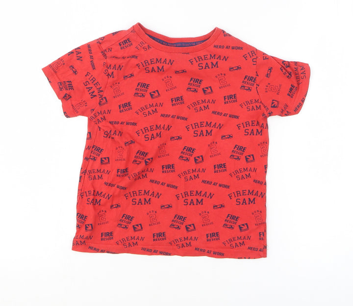 Fireman Sam Boys Red 100% Cotton Basic T-Shirt Size 5-6 Years Round Neck