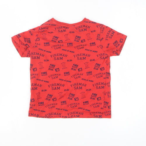 Fireman Sam Boys Red 100% Cotton Basic T-Shirt Size 5-6 Years Round Neck