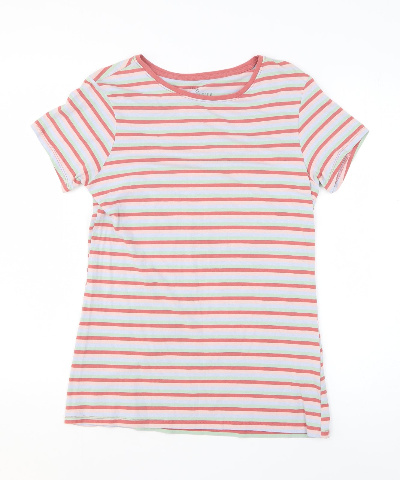 Primark Womens Multicoloured Striped Cotton Basic T-Shirt Size 12 Round Neck