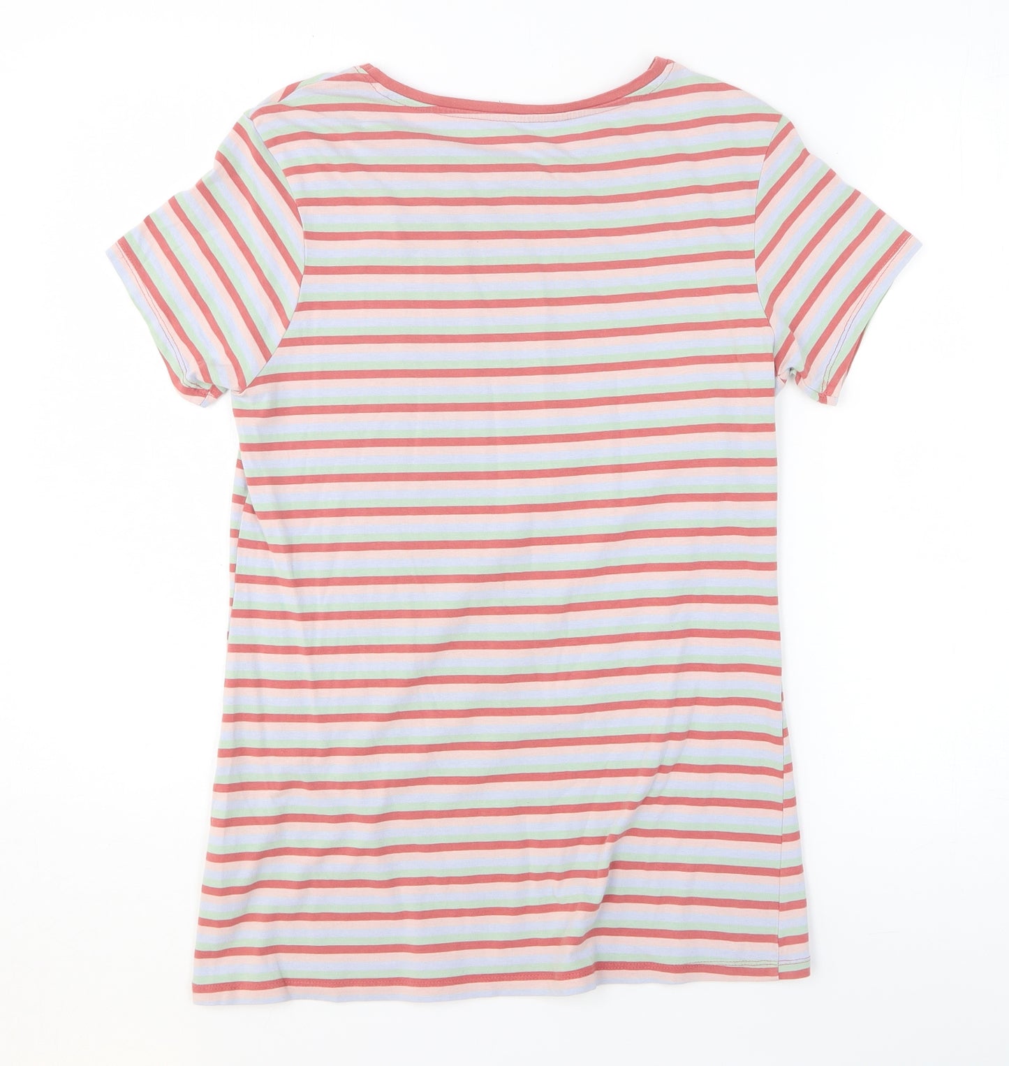 Primark Womens Multicoloured Striped Cotton Basic T-Shirt Size 12 Round Neck