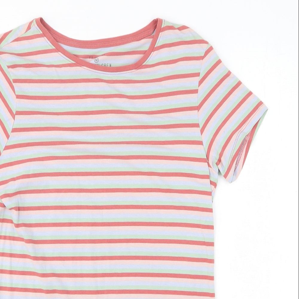 Primark Womens Multicoloured Striped Cotton Basic T-Shirt Size 12 Round Neck