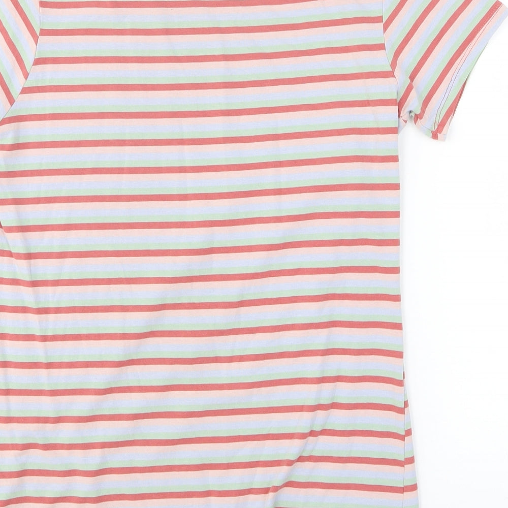 Primark Womens Multicoloured Striped Cotton Basic T-Shirt Size 12 Round Neck
