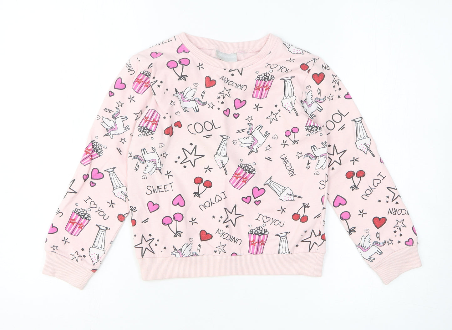 Preworn Girls Pink Geometric Cotton Pullover Sweatshirt Size 8 Years