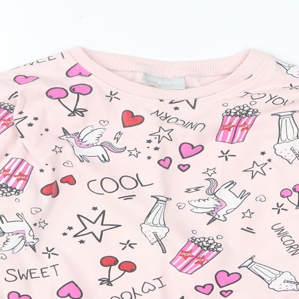 Preworn Girls Pink Geometric Cotton Pullover Sweatshirt Size 8 Years