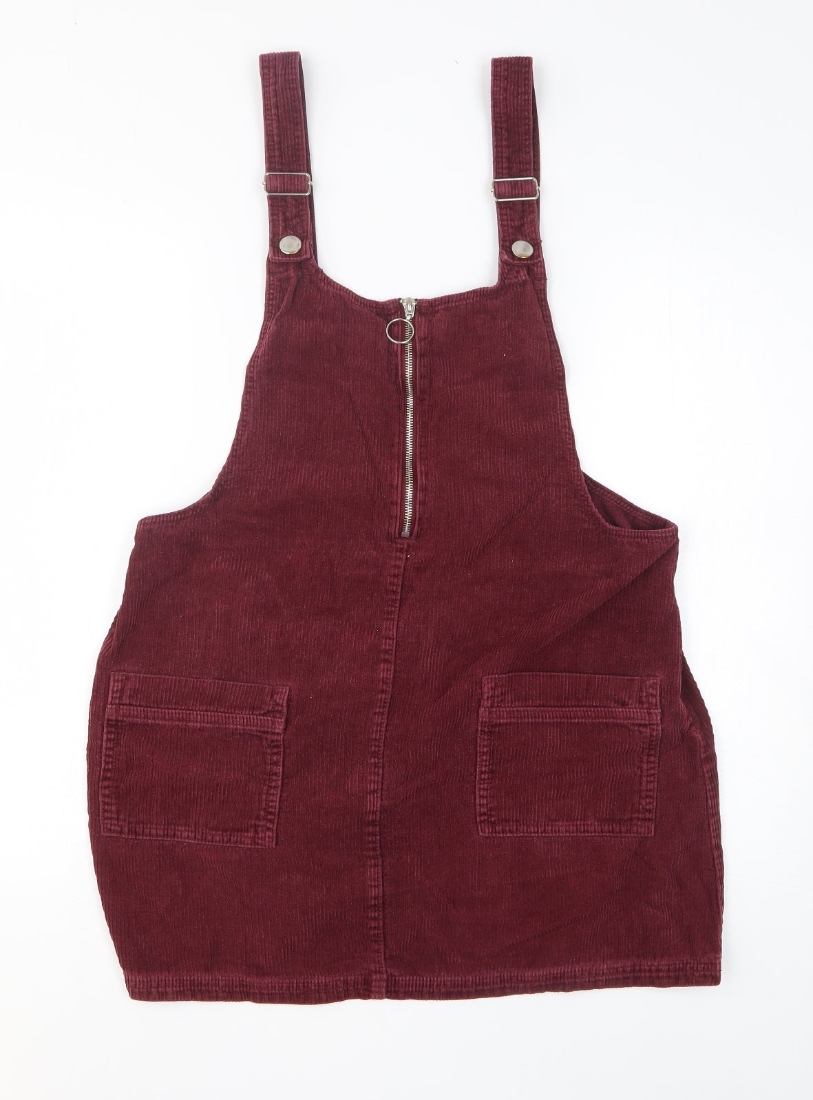 F&F Womens Purple Cotton Pinafore/Dungaree Dress Size 12 Off the Shoulder Zip