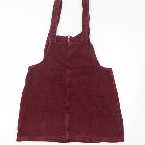 F&F Womens Purple Cotton Pinafore/Dungaree Dress Size 12 Off the Shoulder Zip