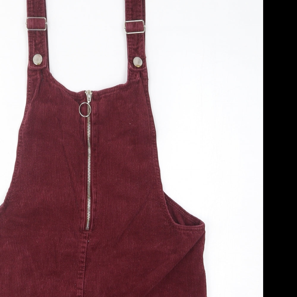 F&F Womens Purple Cotton Pinafore/Dungaree Dress Size 12 Off the Shoulder Zip