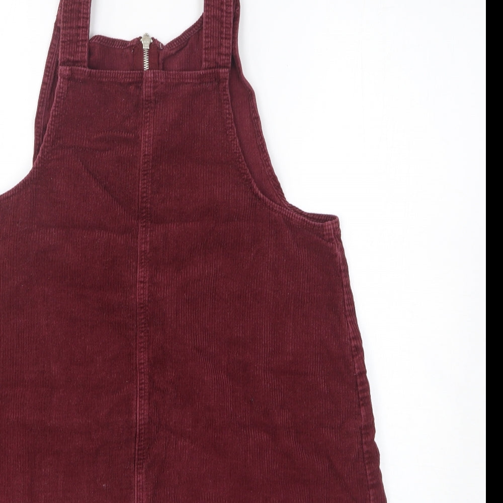 F&F Womens Purple Cotton Pinafore/Dungaree Dress Size 12 Off the Shoulder Zip