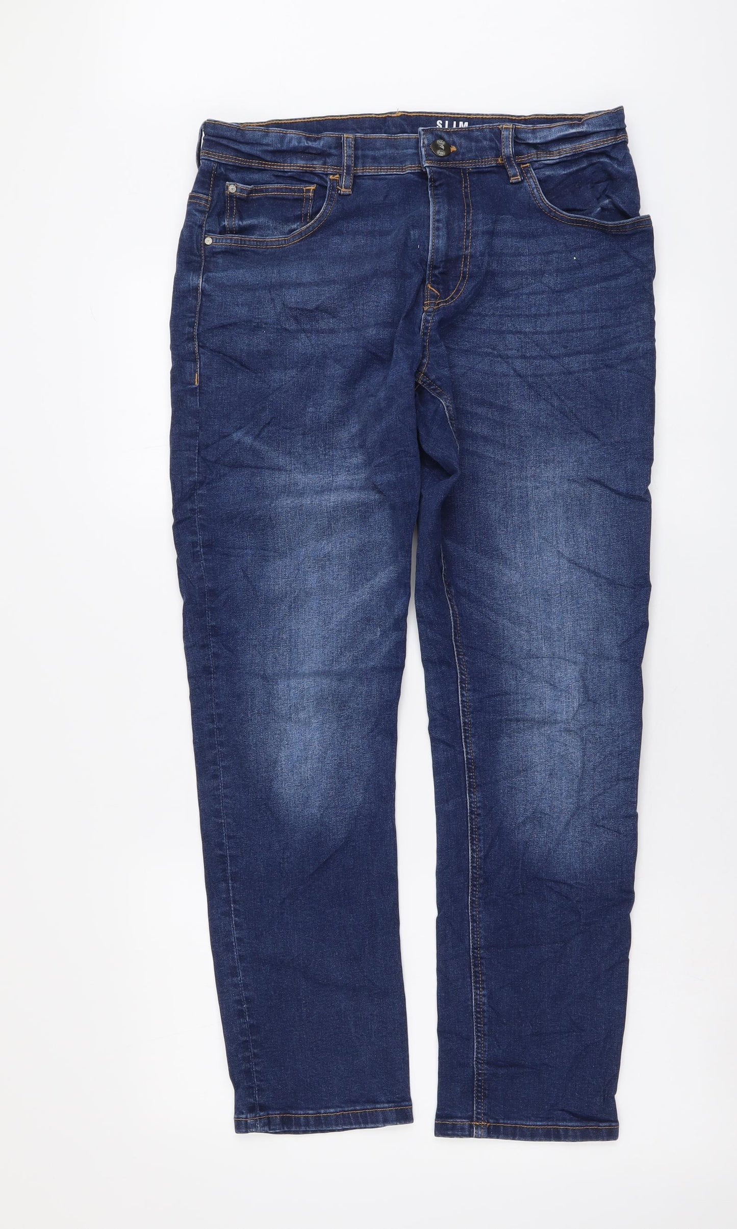 George Womens Blue Cotton Straight Jeans Size 34 in L29 in Slim Button