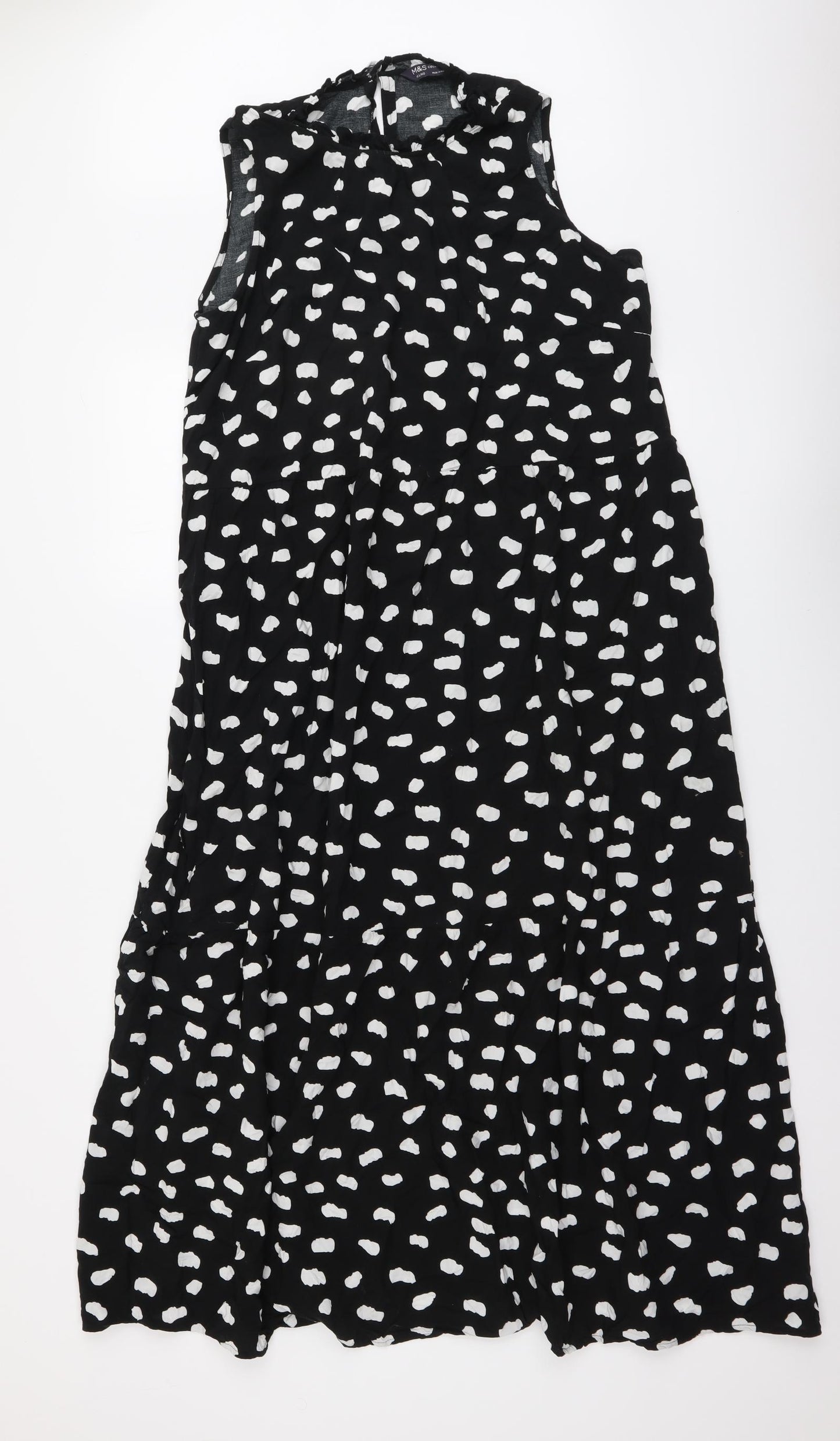 Marks and Spencer Womens Black Geometric Viscose A-Line Size 14 Round Neck Pullover